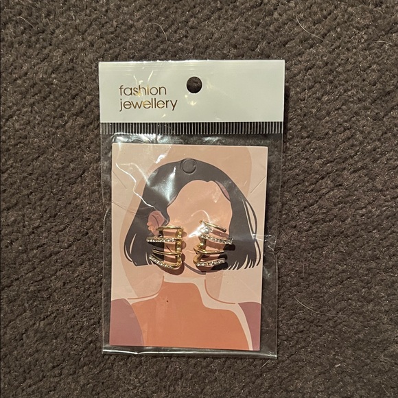 Accessories - Gold Hoop Earrings with Rhinestones